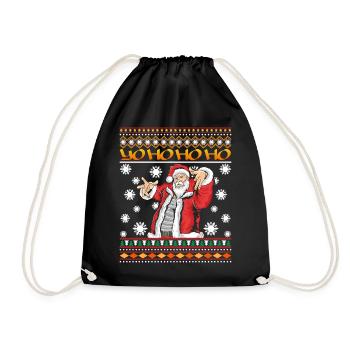 Ugly Christmas Hip Hop Rap Santa Yo Ho Ho Ho - Turnbeutel - Schwarz - Vorne
