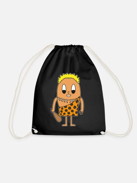 Stone age man egg - Drawstring Bag - black