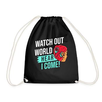 Cochlear Implant Deaf Deaf Deafness - Drawstring Bag - black - Front