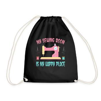 My Sewing Room Is My Happy Place Nähen Geschenk - Turnbeutel - Schwarz - Vorne
