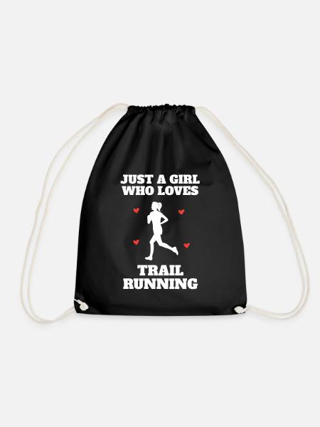Mountain Trail Running Girl Woman - Drawstring Bag - black