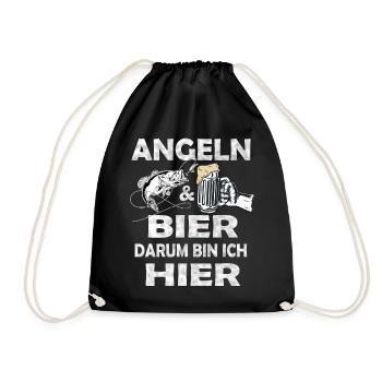 Angeln und Bier Darum bin ich hier. - Turnbeutel - Schwarz - Vorne