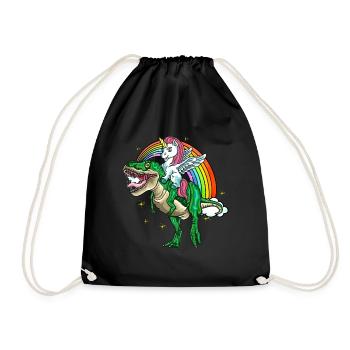 Unicorn rides on T-Rex funny kids men - Drawstring Bag - black - Front