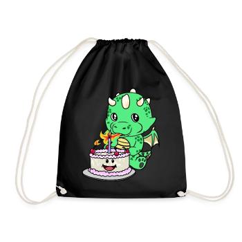 Dragon Baby Birthday Cake Congratulations KInd - Drawstring Bag - black - Front
