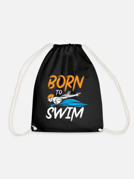 swimmer swimming gift idea water swimming pool - Drawstring Bag - black