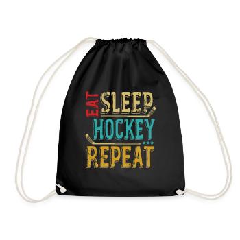 Eat Sleep Hockey Repeat - Hockey verrückter Liebhaber - Turnbeutel - Schwarz - Vorne
