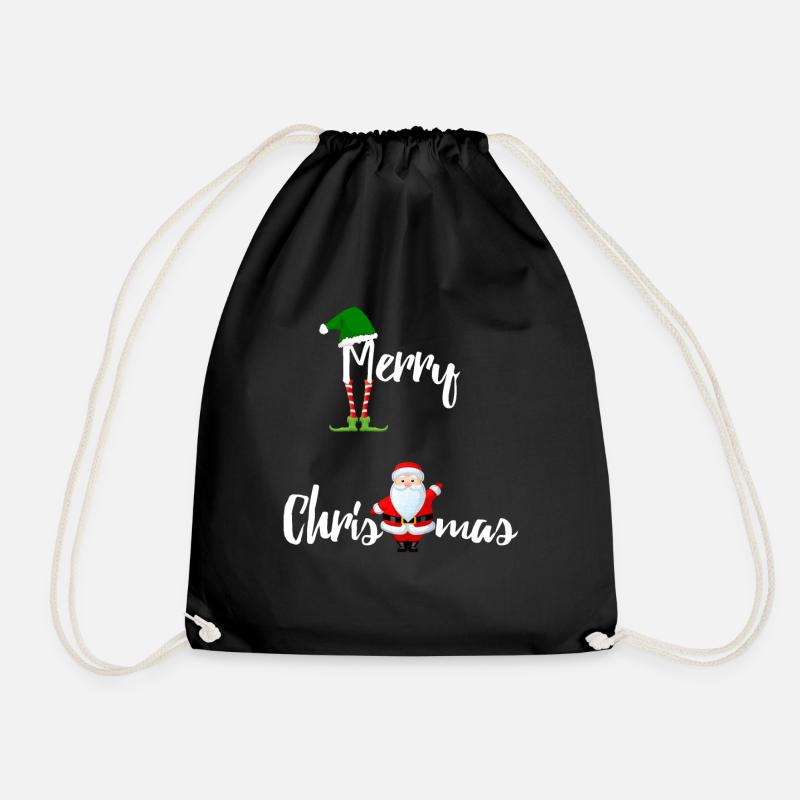 Frohe Weihnachten mit Weihnachtsmann und Elf - Turnbeutel - Schwarz