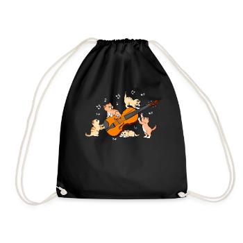 Funny cat violin fiddle instrument violinist - Drawstring Bag - black - Front