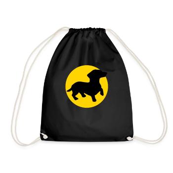 dachshund and moon - Drawstring Bag - black - Front