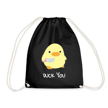 Duck you duck with knife meme funny saying - Drawstring Bag - black - Front