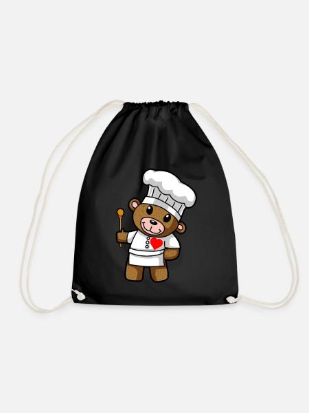 Koch Teddy Chefkoch Restaurant Berufe kochen - Turnbeutel - Schwarz