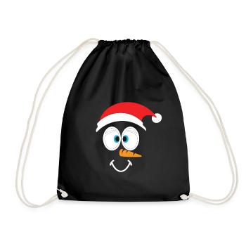 Cheerful snowman with santa hat - Drawstring Bag - black - Front