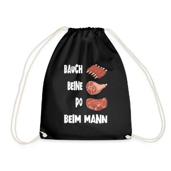 Bauch Beine Po Fleisch BBQ Grillen Lustig Geschenk - Turnbeutel - Schwarz - Vorne