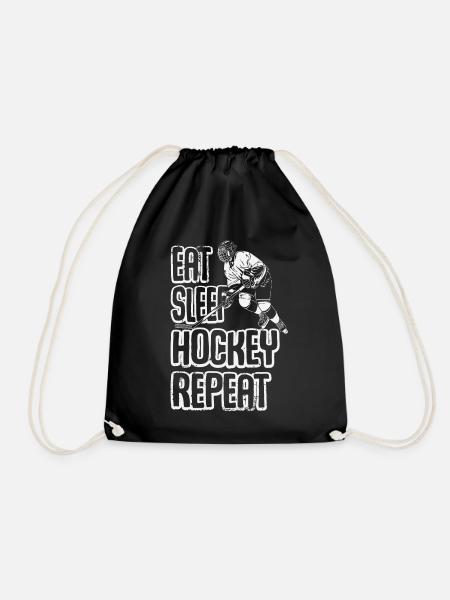 Eat Sleep Hockey Repeat Sporty Game Lover - Drawstring Bag - black