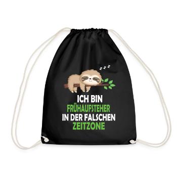 Faultier Schlafanzug Nachthemd Schlafshirt Pyjama - Turnbeutel - Schwarz - Vorne