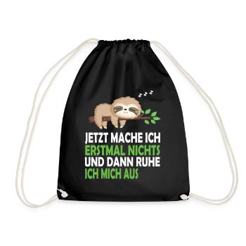 Faultier Schlafanzug Nachthemd Schlafshirt Pyjama - Turnbeutel - Schwarz - Vorne