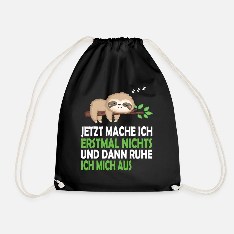 Faultier Schlafanzug Nachthemd Schlafshirt Pyjama - Turnbeutel - Schwarz