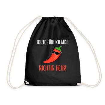 Chili Peperoni Spruch heiß lustige Geschenkidee - Turnbeutel - Schwarz - Vorne