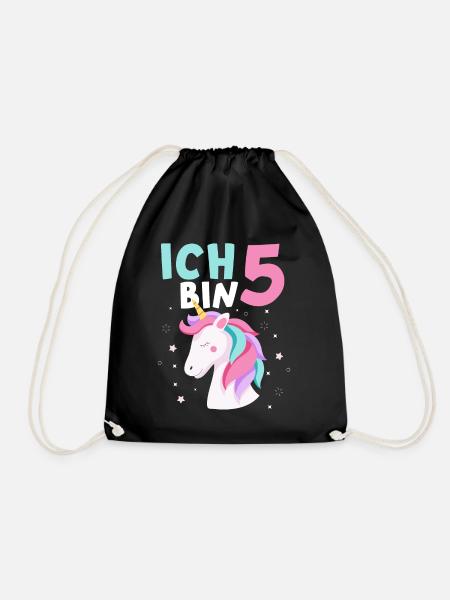 5. Geburtstag Mädchen Einhorn 5 Jahre Geschenk - Turnbeutel - Schwarz