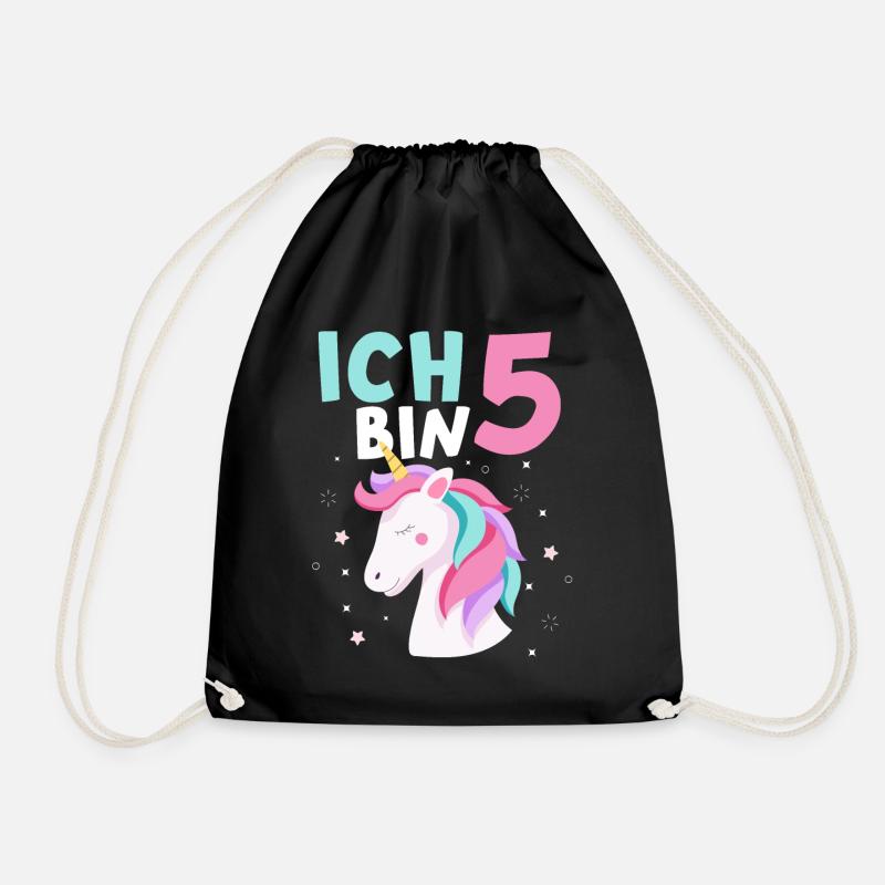 5. Geburtstag Mädchen Einhorn 5 Jahre Geschenk - Turnbeutel - Schwarz