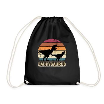Papa Dino Retro Daddysaurus Vatertag Geschenk - Turnbeutel - Schwarz - Vorne