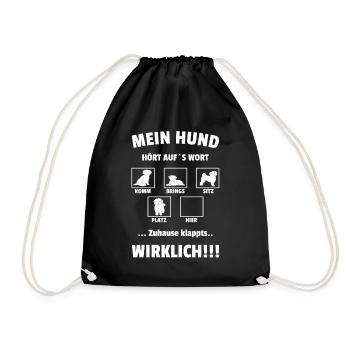 Hund Hört Aufs Wort Hundetrainer Hunde Sprüche - Turnbeutel - Schwarz - Vorne
