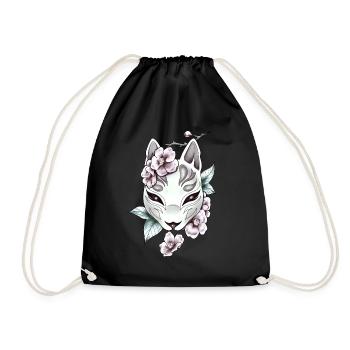 Kitsune Tribal Retro Anime Vintage Orchidee Fuchs - Turnbeutel - Schwarz - Vorne