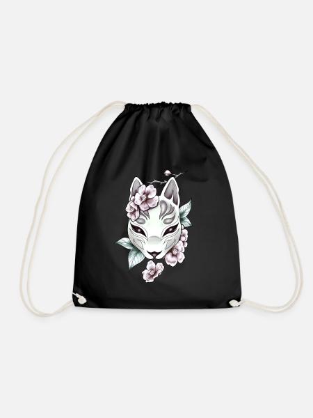 Kitsune Tribal Retro Anime Vintage Orchidee Fuchs - Turnbeutel - Schwarz