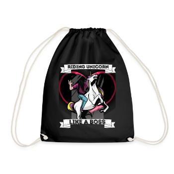 Einhorn Metal Reiten Geschenkidee Boss - Turnbeutel - Schwarz - Vorne