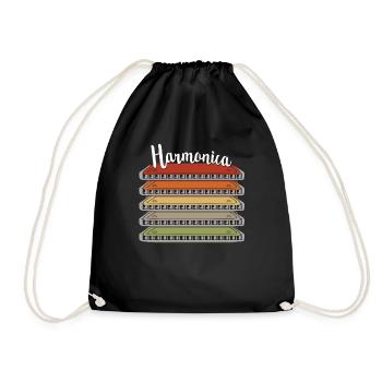 Vintage Harmonica Retro Harmonica Gift - Drawstring Bag - black - Front