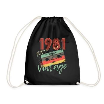 1981 Retro Vintage Kassetten 40. Geburtstags Shirt - Turnbeutel - Schwarz - Vorne