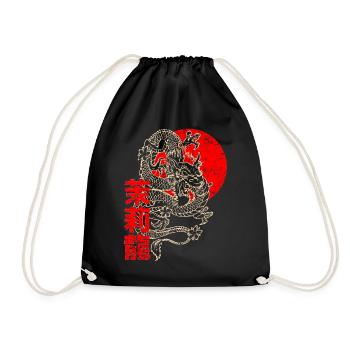 Japanischer Chinesischer Drache Schriftzeichen - Turnbeutel - Schwarz - Vorne