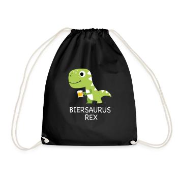 Biersaurus Rex - Bier Dino Dinosaurier Geschenk - Turnbeutel - Schwarz - Vorne