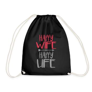 Happy Wife Happy Life - Drawstring Bag - black - Front