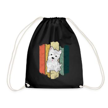 Westie vintage graphic white highland terrier - Drawstring Bag - black - Front