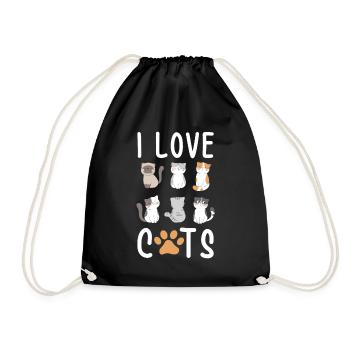 I love cats I love cats - Drawstring Bag - black - Front