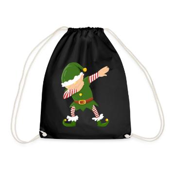 Elf dab dabbing Christmas funny trend gift - Drawstring Bag - black - Front