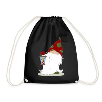 Christmas Nordic Elf Elves Dwarf Lantern - Drawstring Bag - black - Front