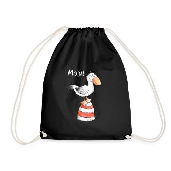 Moin Möwe I Nordsee Urlaub Geschenk - Turnbeutel - Schwarz - Vorne