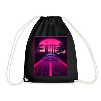 Synthwave Aesthetic Retro Vaporwave 80s 90s Auto - Drawstring Bag - black - Front