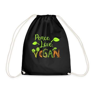 Peace Love Vegan - Turnbeutel - Schwarz - Vorne