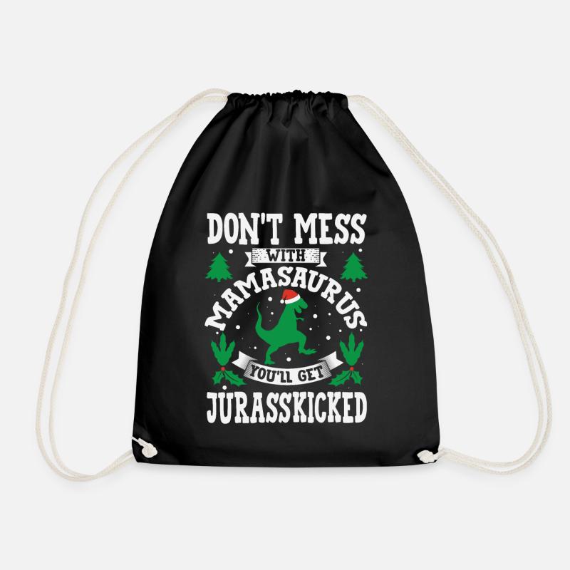 MamaSaurus Jurasskicked Mama Saurus Mom Mommy - Drawstring Bag - black