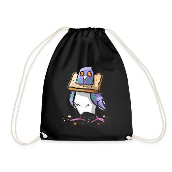 Funny dove with bread - doves whisperer bird - Drawstring Bag - black - Front