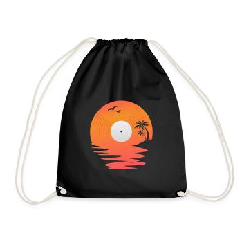 Vinyl Record Retro Sea Sunset DJ Gift - Drawstring Bag - black - Front