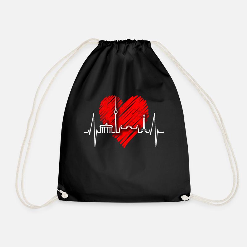 Berlin Skyline Heartbeat Herz Liebe Love Berliner - Drawstring Bag - black