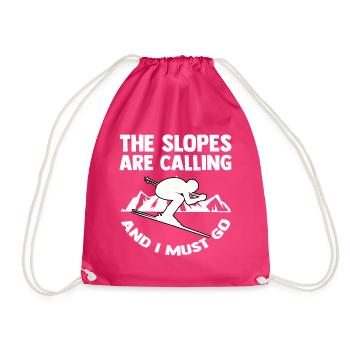 Ski Mountain Alps Avalanche Ski Holiday Snowboard Ski Slope - Drawstring Bag - fuchsia - Front