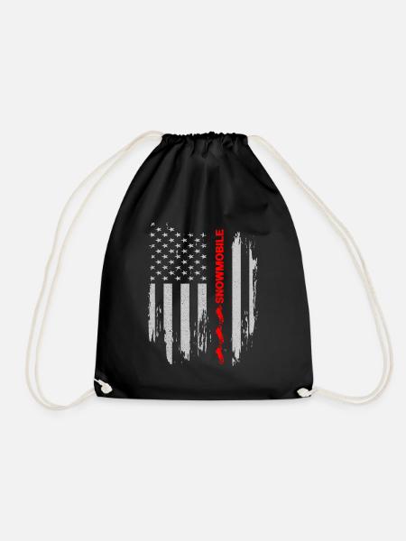 Snowmobile American Flag Snow Rider Winter Sports - Drawstring Bag - black