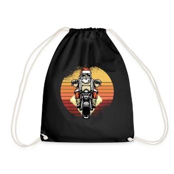 Santa Claus biker motorcycle Christmas - Drawstring Bag - black - Front