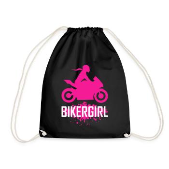Biker girl super athlete racing machine female biker - Drawstring Bag - black - Front