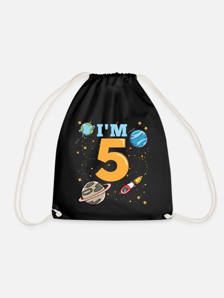 5th Birthday Space - Drawstring Bag - black